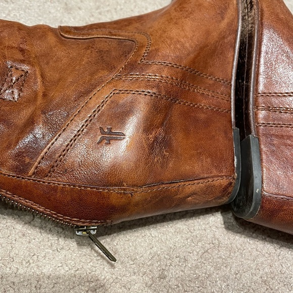 Frye Carson Wedge Cognac Leather Ankle Bootie Size 8.5 - Picture 5 of 9